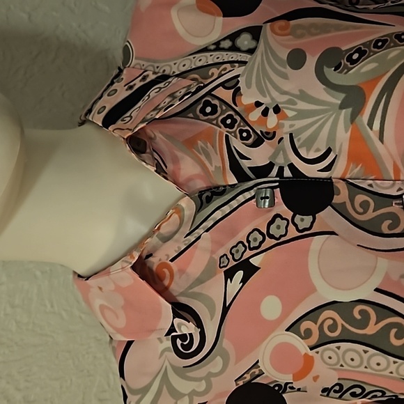 VTG KATHY CHE Pink Floral Mod Chiffon Button Down Assymetric Collared Shirt - Picture 4 of 9